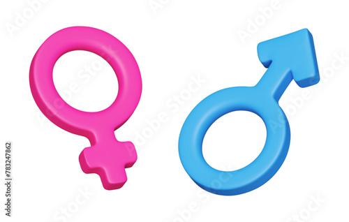 3D gender icon man and woman. Blue and pink color. Stock vector illustration on isolated background