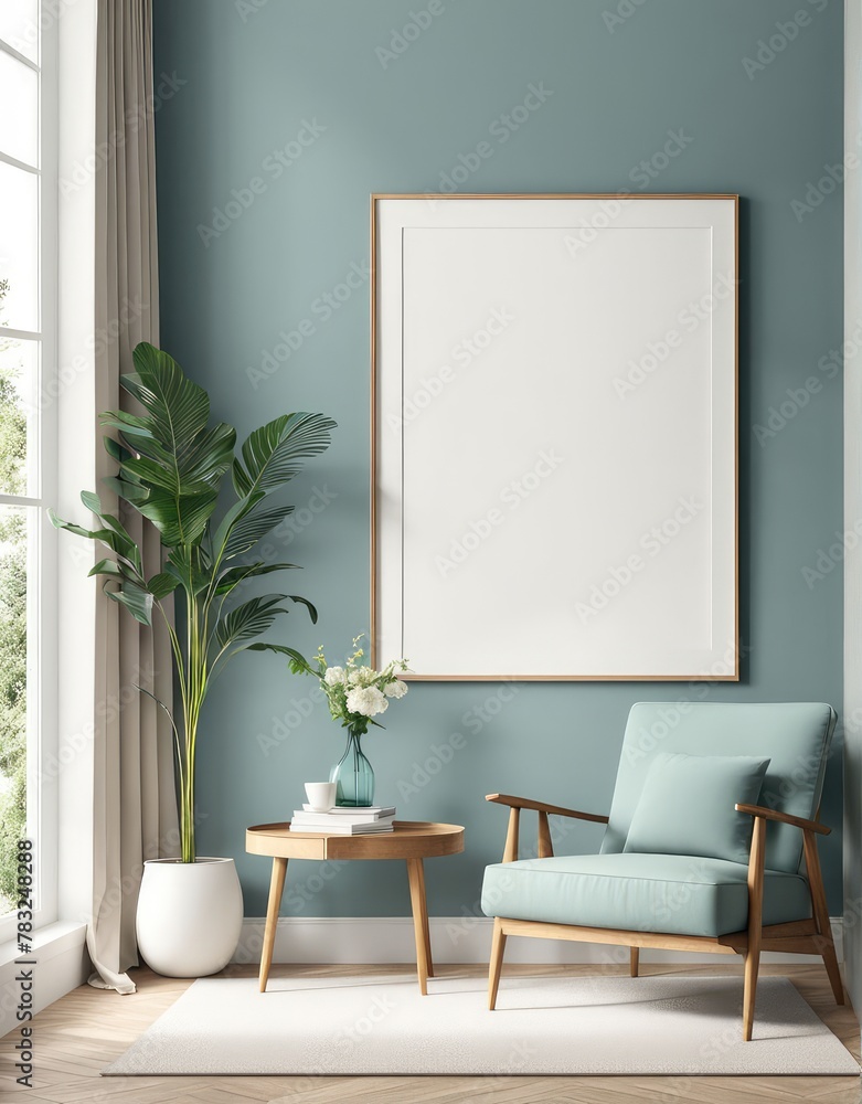 Close-up frame mockup in room interior, 3d rendering Close-up frame mockup in room interior, 3d rendering
