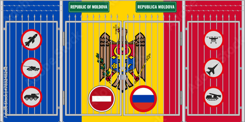 Vector illustration of the flag of Moldova under the lattice. The concept of isolationism. No war.
