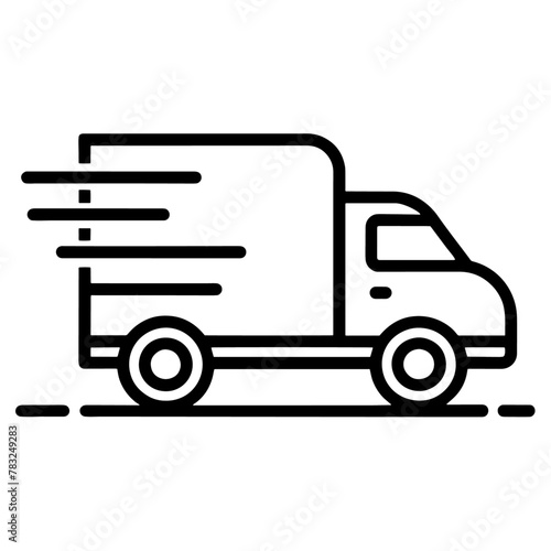 Fast moving shipping delivery truck line art vector icon black color