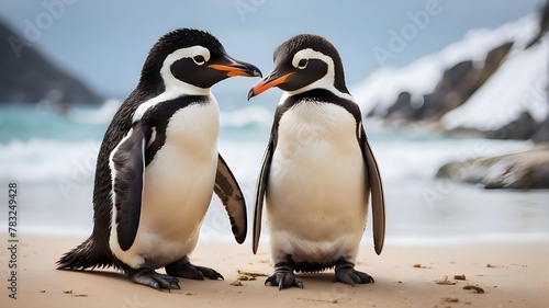  A pair of charming penguins sharing an affectionate moment