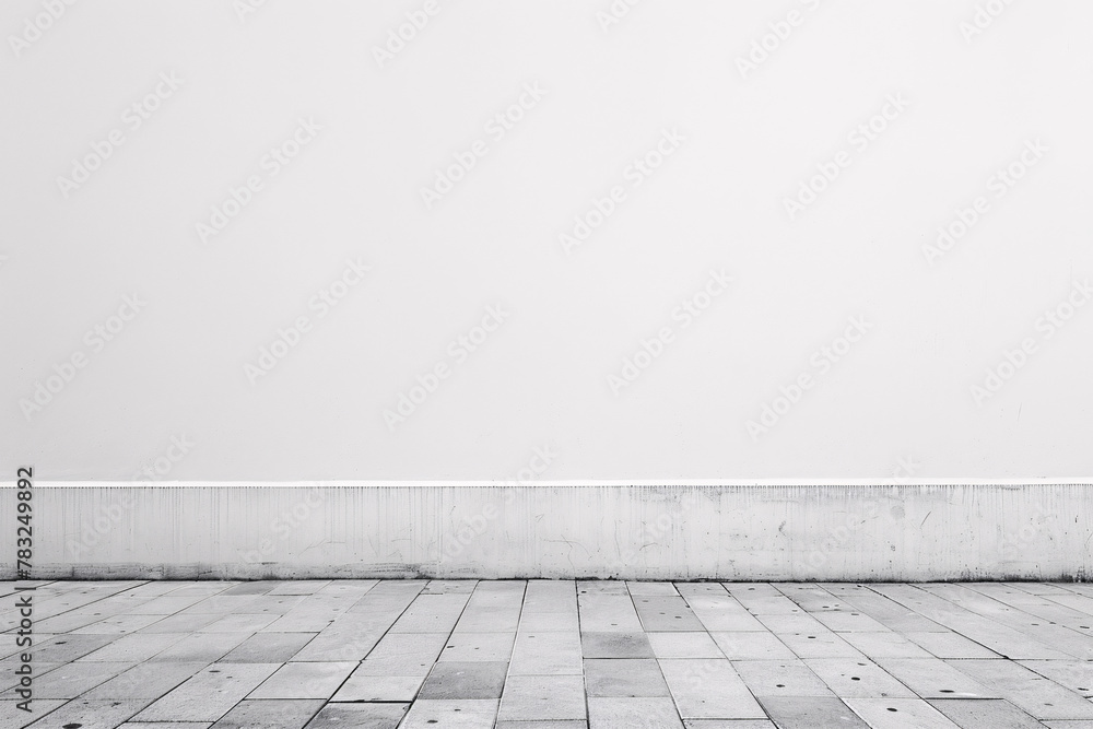 Empty white room with tiled floor and plain wall