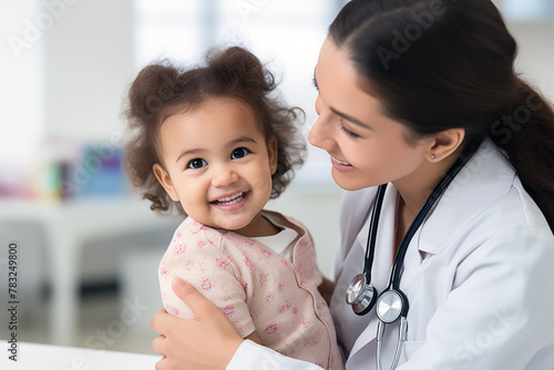 Female doctor examining smiling baby