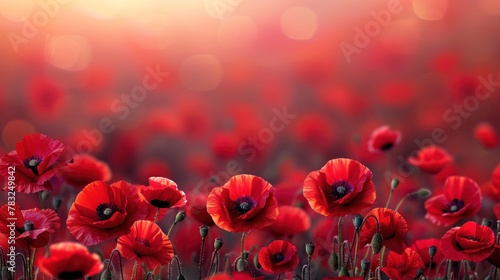 Red Poppy Field Banner for Remembrance, Memorial, ANZAC Day Symbol © hisilly