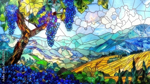 Italy nature, Sunshine and grape trees, stained Glas Style 
