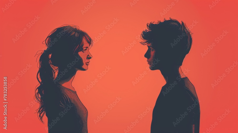 Man Not Letting a Woman to Voice her Opinions Vector Illustration. Suppressed voice of a girl unable to express herself freely 
