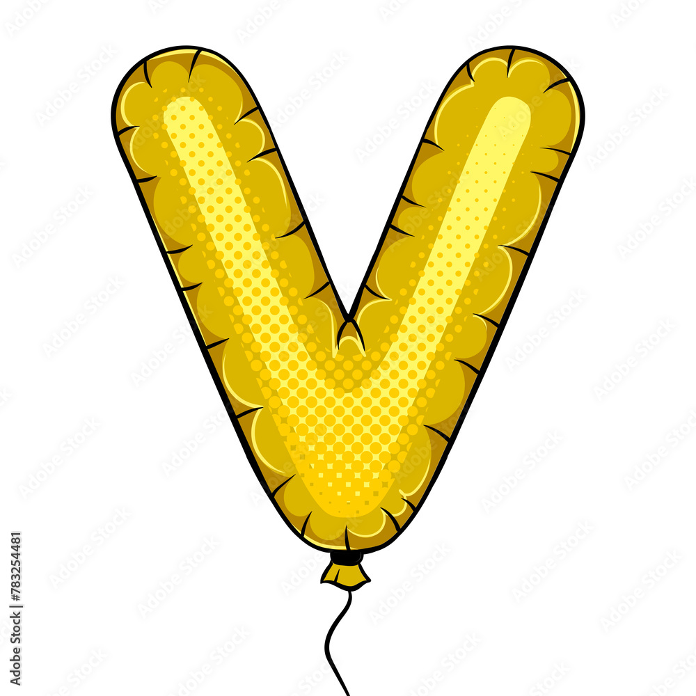 Air balloon in shape of letter V pop art retro PNG illustration. Comic book style imitation. Air balloon in shape of letter V pop art retro PNG illustration. Comic book style imitation.