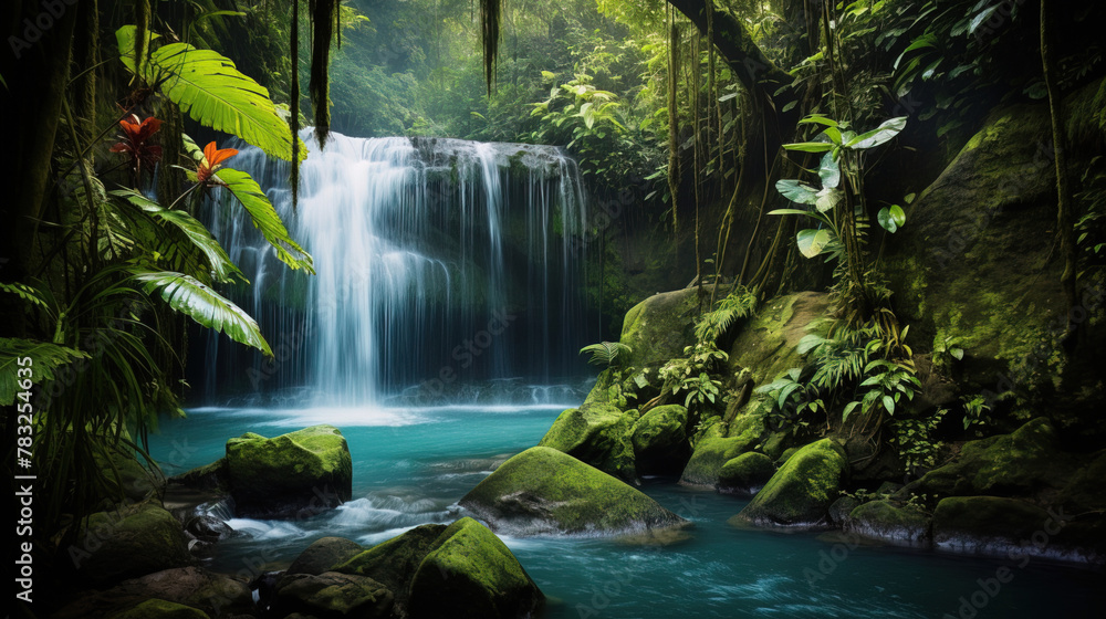 waterfall in the forest. waterfall in the forest.