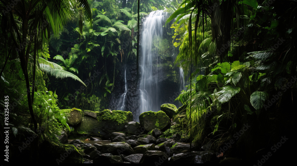 waterfall in the forest. waterfall in the forest.