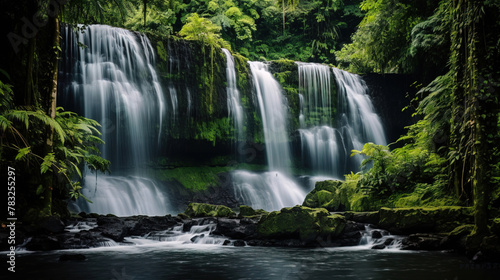 waterfall in the forest.