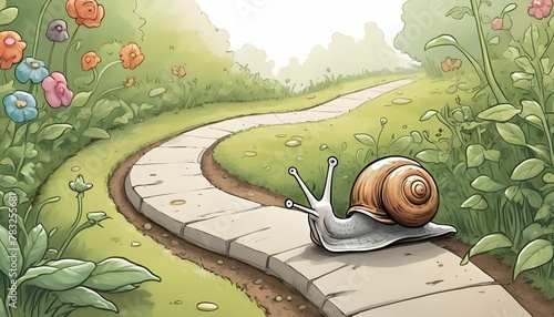 A-Comical-Cartoon-Sketch-Of-A-Snail-Leaving-A-Slim- 2