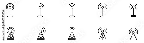 Antenna vector icons, communication tower icons, transmitter symbol set, wireless antenna icons, images on white background eps 10