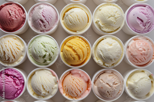 variety of ice cream flavors in small white bowls