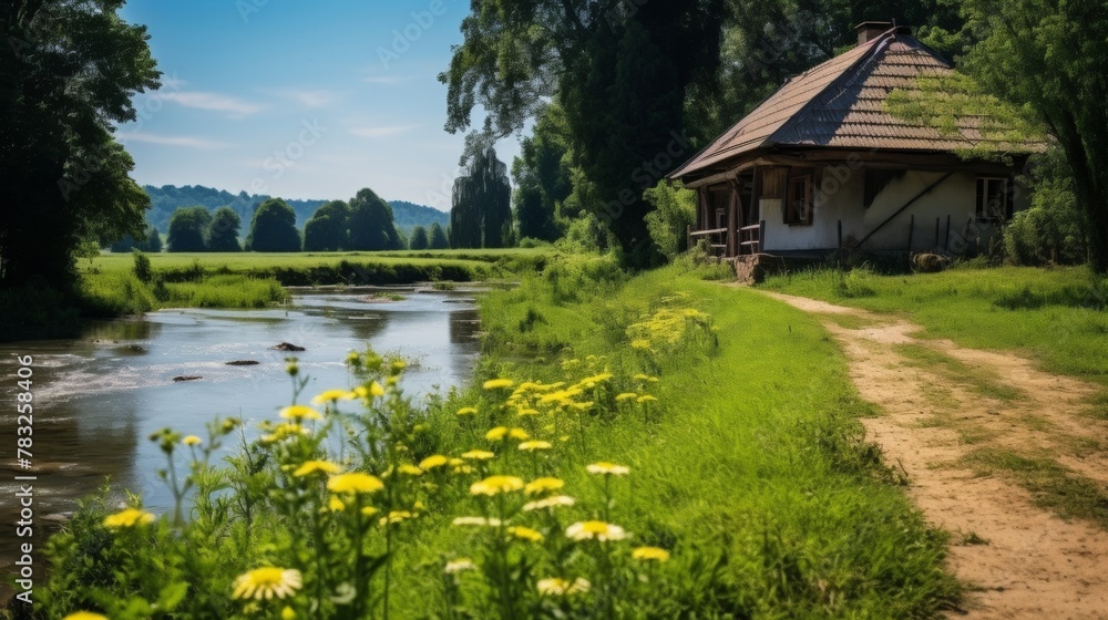 Riverbank farmhouse with historical charm