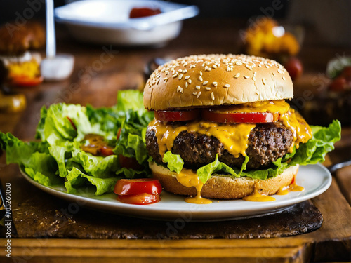 Bitten cheeseburger on a plate