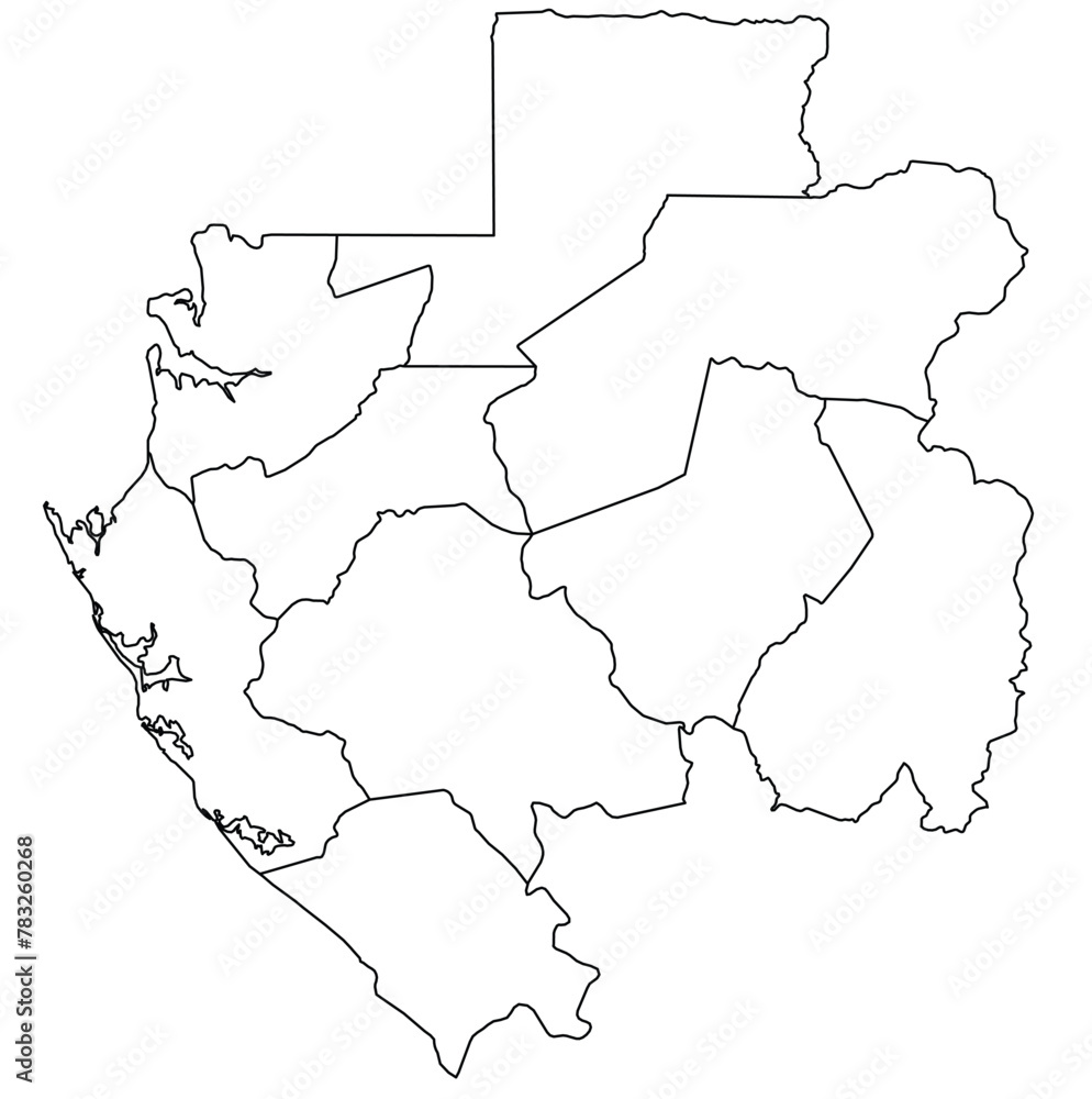 Outline of the map of Gabon with regions