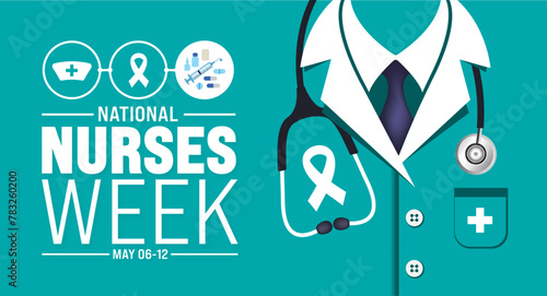 6th to 12th May is National nurses week background template. nurse dress, medical instrument, medicine, Medical and health care concept. Celebrated annually in United States. Thank you nurses.