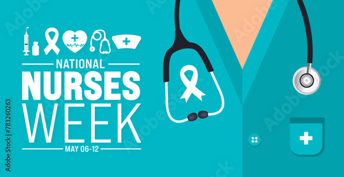 6th to 12th May is National nurses week background template. nurse dress, medical instrument, medicine, Medical and health care concept. Celebrated annually in United States. Thank you nurses. photo
