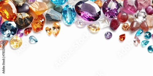 Various colored gems displayed on a white background. Perfect for jewelry or luxury themed projects