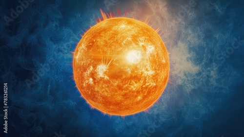 Bright orange sun in a clear blue sky, suitable for various design projects