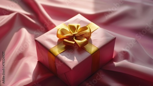 A pink gift box with a yellow bow on top. Perfect for special occasions