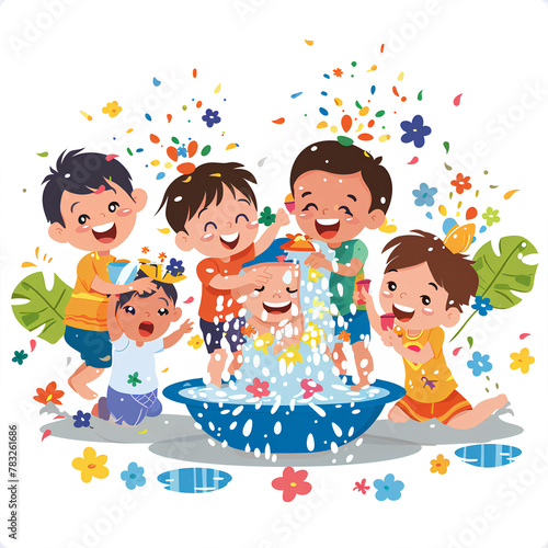 children playing splash water