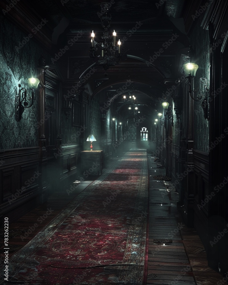 An eerie mansion with mysterious whispers echoing through the halls, testing the limits of the protagonists courage 