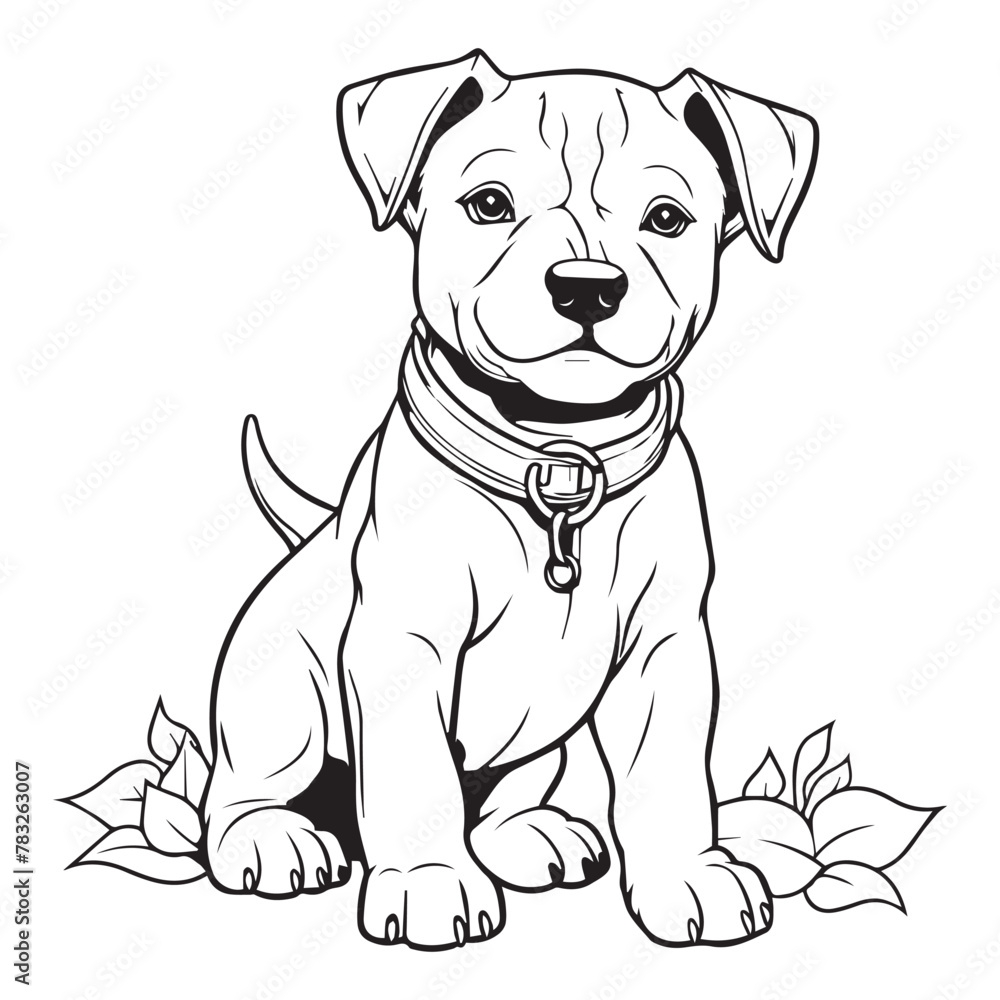 Pitbull dog icon  line art for kids coloring book, vector illustration on white background
