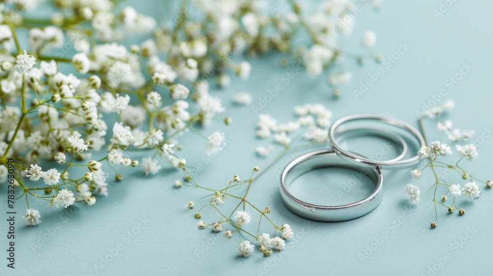 Wedding rings displayed on a table, suitable for wedding concept designs Wedding rings displayed on a table, suitable for wedding concept designs