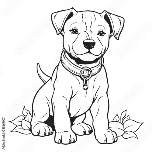 Pitbull dog icon  line art for kids coloring book  vector illustration on white background