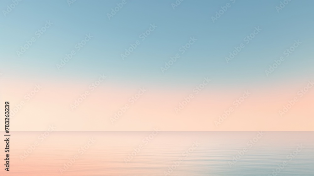 Clear blue sky sunset with glowing orange teal color horizon on calm ocean seascape background. Picturesque generative ai