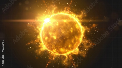 A bright sun shining in a dark sky. Suitable for various concepts and designs
