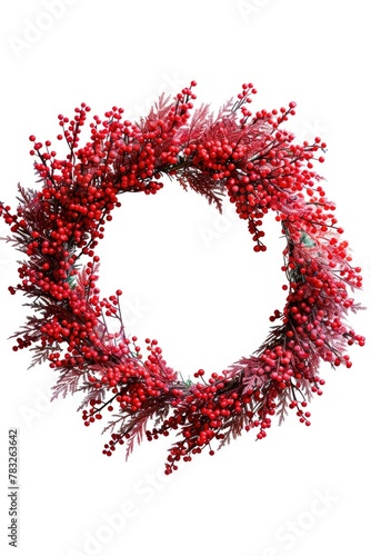 A festive wreath with vibrant red berries and lush green leaves. Perfect for holiday decorations