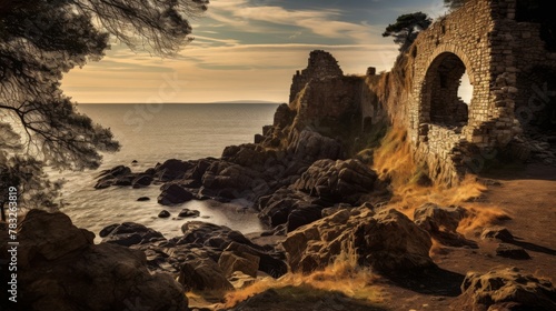 Dilapidated castle on the coastline