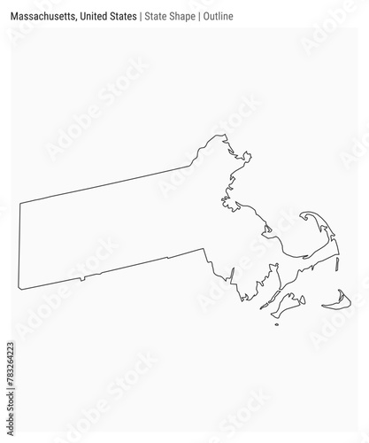 Massachusetts, United States. Simple vector map. State shape. Outline style. Border of Massachusetts. Vector illustration.