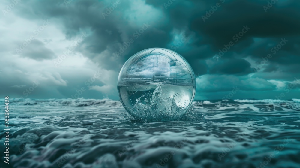 Glass ball floating on water, suitable for various design projects Glass ball floating on water, suitable for various design projects