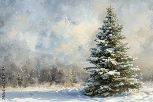 A beautiful painting of a snow covered pine tree. Ideal for winter-themed designs © Fotograf