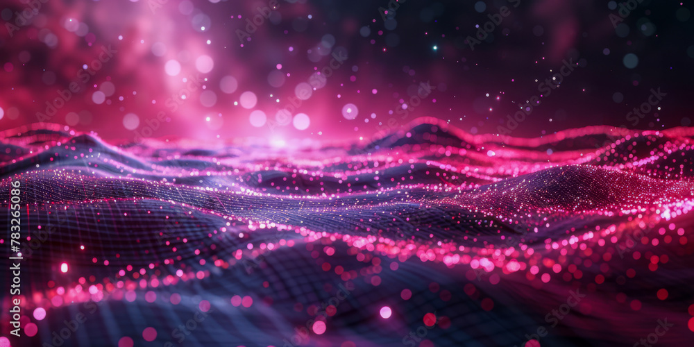 Abstract Digital Landscape with Glowing Particles and Dynamic Waves