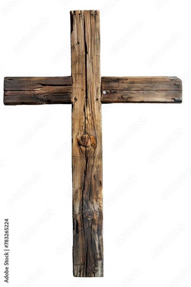 A simple wooden cross on a clean white background. Suitable for religious themes or spiritual concepts A simple wooden cross on a clean white background. Suitable for religious themes or spiritual concepts