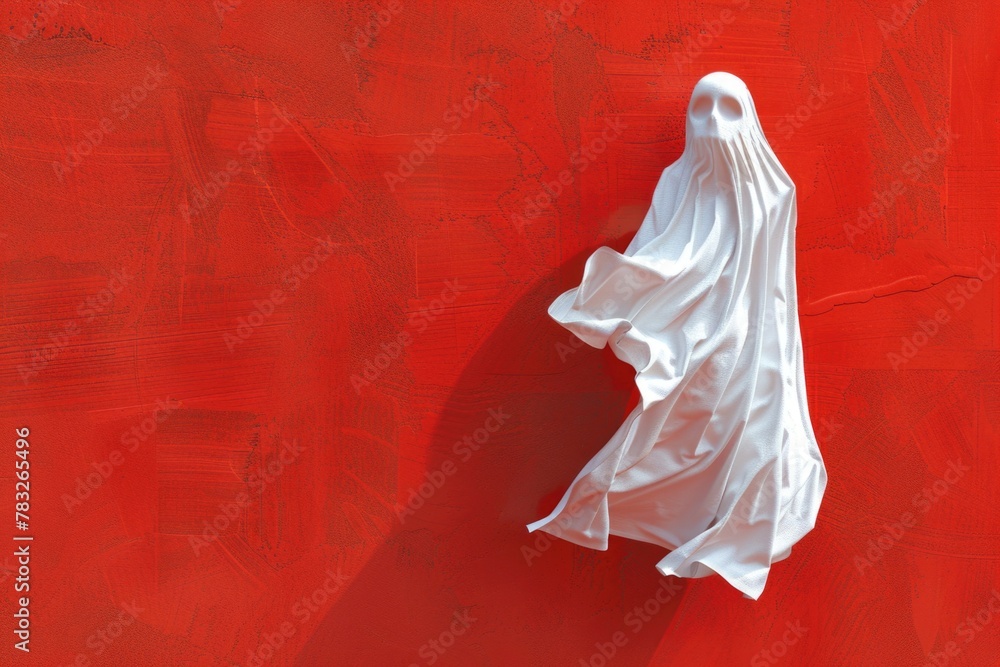 Obraz premium A simple white cloth hanging on a vibrant red wall. Perfect for interior design concepts