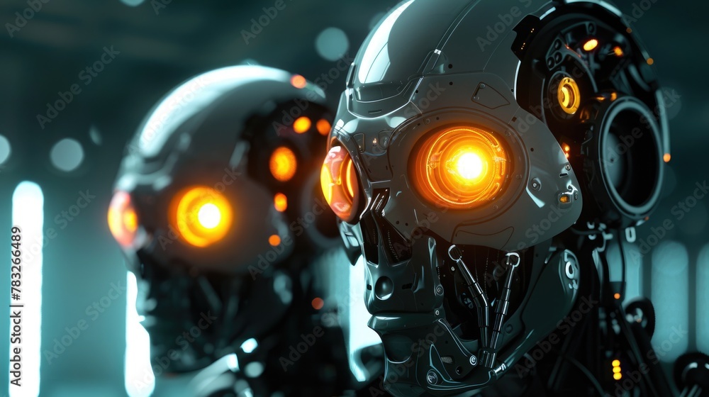 Two robots with glowing eyes, perfect for technology concept