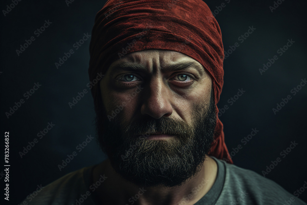 Unhealthy young man in white bandage on head and face having rehabilitation period made with generative AI Unhealthy young man in white bandage on head and face having rehabilitation period made with generative AI