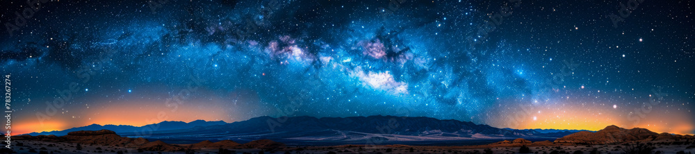 Enchanting Milky Way Panorama over Majestic Mountain Range at Night