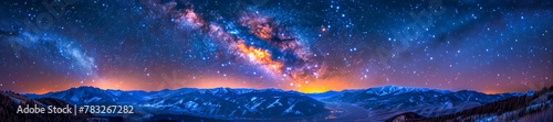 Majestic Milky Way Over Snow-Capped Mountain Range Panorama at Night