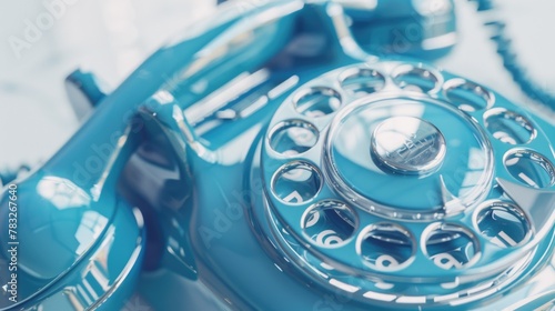 A close up of a blue telephone on a table. Ideal for communication concepts photo