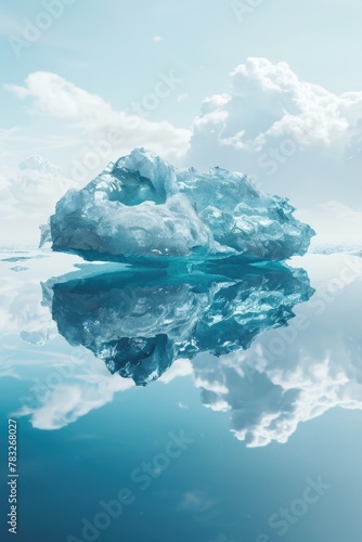 A large iceberg floating on top of a body of water. Suitable for environmental and climate change concepts