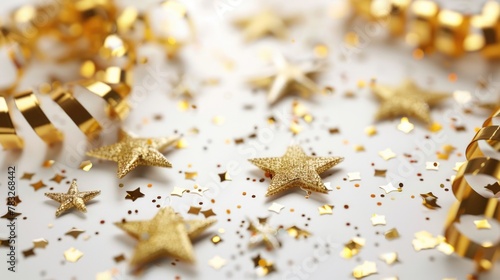 A table covered in shiny gold stars, perfect for adding a touch of glamour to any event