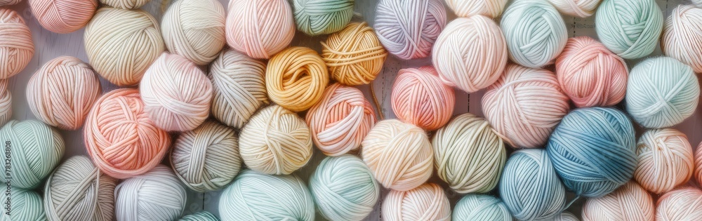 Assorted yarn balls arranged neatly Assorted yarn balls arranged neatly