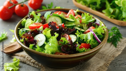 A bowl of salad on a table, perfect for healthy eating concepts