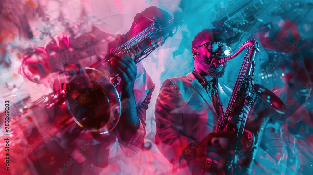A man in a suit playing a saxophone. Suitable for music-related projects A man in a suit playing a saxophone. Suitable for music-related projects